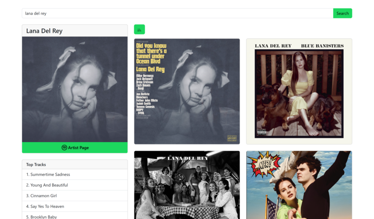 Screenshot of project: spotify discography viewer